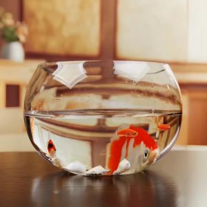 Hồ Cá Thuỷ Tinh Tròn 15 x 11 Cm C15 Tặng Kèm Sỏi Và Rong Trang Trí