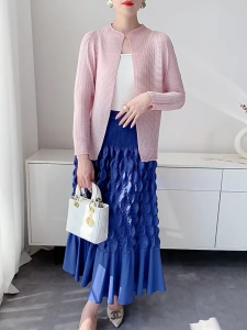 KESHANGYI Yellow High-End Pleated Womens Elastic Slim Cardigan Coat Outerwear Stand Collar Jacket