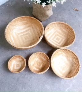 Thúng tre rổ tre hun khói vàng đẹp đựng hành tỏi cắm hoa đồ trang trí mây tre Phương Vy Decor