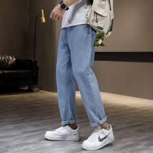 Loose Mens 9-Tenths Jeans Straight Leg Casual Pants Versatile Summer Thin New Style Youthful Popular mid Waist Zipper Fly