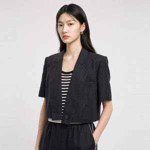 DESIGNICE | Lace-Up Short Sleeve Black French Style Blazer