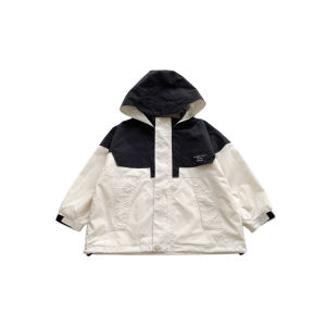 Boys Outdoor Sports Windproof Hooded Jacket Childrens Coat Polyester Fiber round Neck Zipper Closure Fixed Hat Casual Style