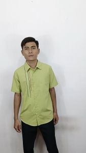 Kemeja Bordir Sage Lengan Pendek Pria Dewasa Katun Poplin Santai Kerah Nyaman
