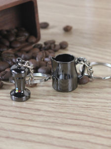 Creative Stainless Steel Coffee Tools Semi-Automatic Handle Italian Latte Cup Powder Press Keychain Gift Pendants