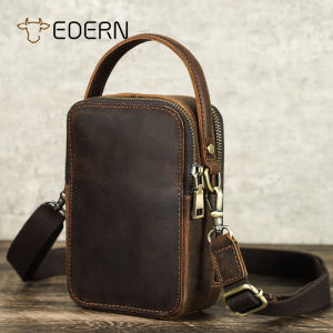 EDERN Crazy Horse Leather Shoulder Bag for Men Retro Cowhide Messenger Bag Business Casual Sling Bag Handbag Mens Travel Crossbody Bag