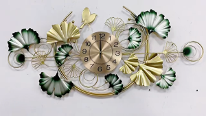100/120cm Light Luxury Ginkgo Biloba Wall Clock Mute Creative Living Room TV Background Wall Wall Iron Decorative Wall Hanging