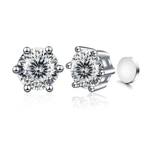 Piercing-Free Magnetic Stud Earrings Six-Claw 1ct Moissanite Earrings for Women and Man Original 925 Sterling Silver Jewelry
