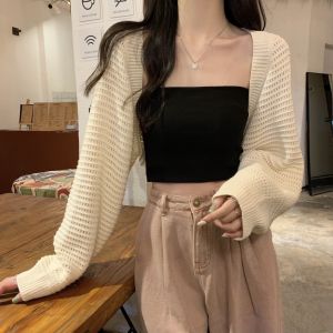 Korean Style Fashionable Loose Hollow out Short Sleeve Womens Knitted Cardigan Long Sleeve Sun Protection Summer New Arrival