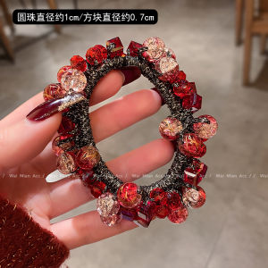 High End Crystal Hair Ties for Women Luxury Elastic Hair Bands Horse Tail Hair Bands Stylish Hair Accessories Red Crystal