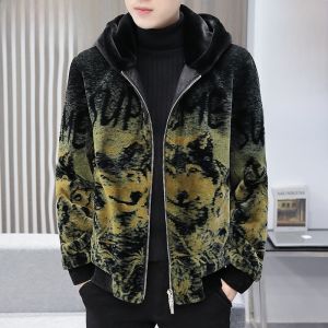 HENGYUANXIANG | Hengyuanxiang Mens Thickened Gold Mink Velvet Hooded Jacket Winter Warm Woolen Coat High-end Fur Integrated Upper Apparel