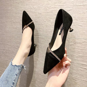 French Style Fairy Tale Fashionable Pointed Toe Womens High Heels Slip-On Solid Color mid Heel Rubber Outsole PU Lined Shoes
