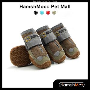 HamshMoc Dog Boots 4Pcs Dog Shoes Breathable Reflective Straps Rugged Anti-Slip Sole Skid-Proof Protect Paw Pet Booties for Medium Large Dogs
