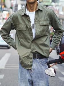 Áo Sơ Mi Cotton Dài Tay Rộng Rãi Cho Nam Áo Khoác Ngoài Thể Thao Ngoài Trời Chống Mài Mòn Phong Cách Mỹ Ameika Dành Cho Thanh Thiếu Niên Mùa Thu