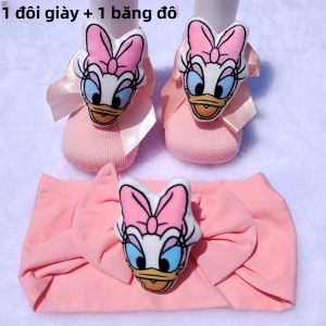 Miniso Quần Tất Cho Bé Với Vịt Donald Nơ Bandana Bộ Tập Đi Bé Gái Co Giãn Phụ Kiện Tóc 0-18M Hồng Microfiber Visco Cotton
