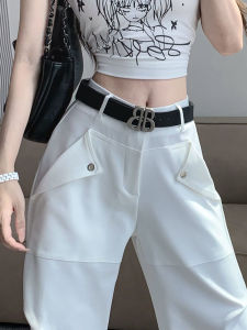 กางเกงขายาวทรงหลวมสไตล์อเมริกันสำหรับผู้หญิงในช่วงฤดูร้อน กางเกงขายาวทรงตรงเอวสูง ทรงบาง ดีไซน์เรียบง่าย สไตล์ลำลอง กางเกงขายาวทรงตรง