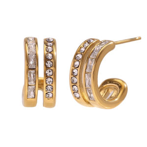 E.B.belle Classic Design Double Layer Zircon CC Hoops 18K Gold Plated Stainless steel earrings woman Luxury quality Jewelry