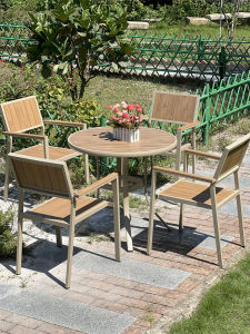 Outdoor Plastic Wood Table And Chair Set Courtyard Anti-corrosion Waterproof Sun Protection Open-air Balcony Outdoor Leisure Garden Table Chair Combination