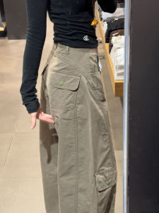 YIFANSHI | American Retro Military Green Loose Fit Trousers High Waist Pockets