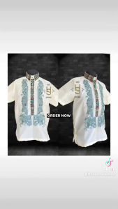 GREEN Ethnic Sports Collar Shorts Sleeve Double Lining Barong