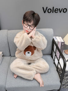 Bộ Đồ Ngủ Lông Cừu Coral Kids Mùa Đông Ấm Áp Thoải Mái Cho Bé Trai Và Bé Gái Bộ Đồ Ngủ Cotton Pha Polyester Dài Tay Quần Dài