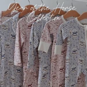 Bamberry Baby Long Sleeves Button Down Pajama Set Pink Horse - Bamboo Fabric
