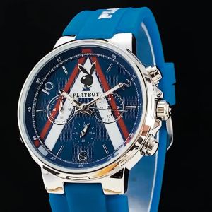 PLAYBOY นาฬิกาผู้ชายของแท้ใหม่กันน้ำหรู แฟชั่นมัลติฟังก์ชั่นแฟชั่น นาฬิกาเทปปรับได้นาฬิกาแบรนด์ วิดเที่ยวเล็กน้อย เป็นเงินไปซื้อสำหรับความงาม รองรับสัญญาณทรงจุดเป็นตัวเลือก