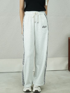 Warm Fleece Wide Leg Pants Womens Autumn 2025 New Style Three Stripe Sporty Casual Straight Leg Long Pants Rice Cake Pants