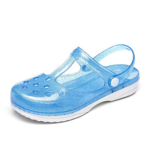 Womens mid Heel Slip-On Summer Sandals Anti-Slip Thick Bottomed Beach Shoes Soft Bottomed Jelly Toe Covering Nurse Slippers for Work
