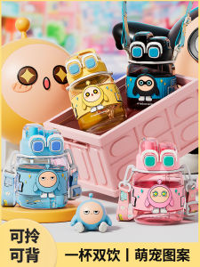 Portable Large Capacity Plastic Straw Cup for Girls Party: Cute Cartoon Design Tritan Water Bottle & Convenient Carry-On Summer Drinkware