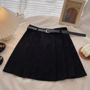 กระโปรงจีบเอวสูงสำหรับผู้หญิง สไตล์เกาหลีย้อนยุค ป้องกันแสง กระโปรงสั้นเข้ารูป เหมาะกับฤดูใบไม้ร่วง/ฤดูหนาว