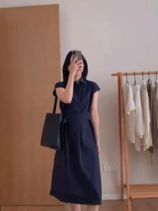 🌟CORE🌟dresses women new style 2025 French Style Waist Retraction Dress Fashionable Sleeveless Dress Turn-down Collar Dress 2️⃣0️⃣2️⃣5️⃣