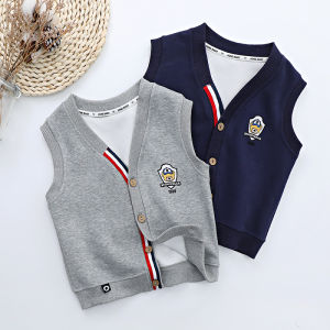 Boys Pure Cotton Knitted Vest Thin Outerwear Spring Autumn Casual Style Cartoon Pattern Single Button Closure Fashionable Jacket