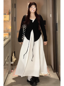 plus Size Womens French Style off Shoulder Knitted Cardigan And Strap Dress Two Piece Set for Autumn Slimming Effect Pure Desire Style