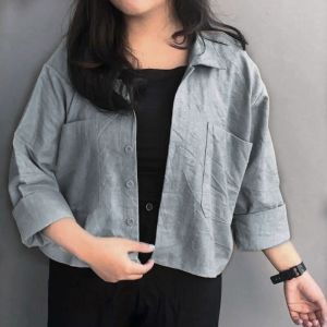 Kemeja Crop Linen / Kemeja Crop Top / Kemeja Korean