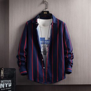 Slim Fit Mens Long Sleeve Shirt Black White Stripes Casual Style Trendy Autumn Top Youthful Polyester Fiber No Iron Treatment