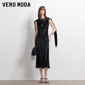 Vero Moda | Elegant Summer Little Black Dress with Viscose Bow Waist-Cinching Mermaid Hem