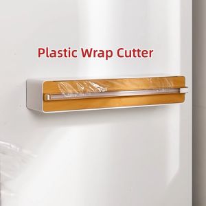 Magnetic Cling Wrap Dispenser with Cutter | Wall-Mounted Plastic Wrap Holder | Kitchen Storage