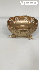Traditional Metal Elephant Stand Urli Bowl with Lotus Cutwork | Decorative Pooja & Floating Flower Bowl (Pack of 1 Pc | Size - 10 Inches)
