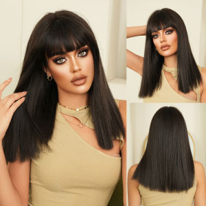 NAMM วิกผมสังเคราะห์สีดํายาวไหล่ เหมาะสําหรับผู้หญิงเล่นตามบทบาทปาร์ตี้ทุกวัน วิกผมทนความร้อนความหนาแน่นสูง