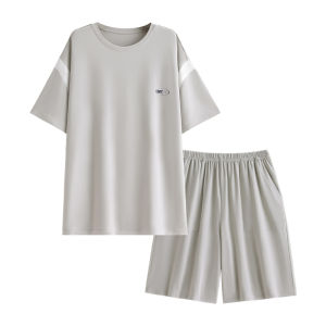 yuenei | Ice Silk Modal Mens Summer Sleepwear Short Sleeve Casual Home Clothes Set Comfortable Lightweight Breathable Loose Fit