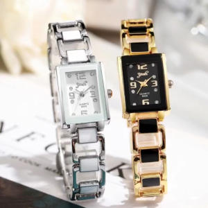 Women Elegant Square Rhinestone Quartz Bracelet Watch Fashion Waterproof Daily Wrist Timepiece Stylish Ladies Accessory Perfect Christmas Holiday Gift No Watch Box