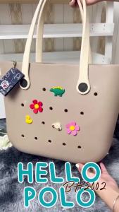 Hello Polo รุ่น BH2002 ส่งจากไทย ขนาด 30x42 CM.  สะพายไหล่ ยาง EVA ใบใหญ่ ทรงโท้ท กระเป๋าแฟชั่น ใส่ของได้เยอะ รูตกแต่ง DIY