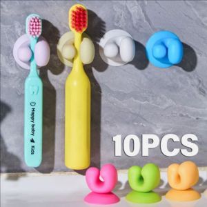 10 ชิ้น ที่ใส่แปรงสีฟัน / ที่ใส่แปรงสีฟันแบบถ้วยดูดซิลิโคน / ชั้นวางแปรงสีฟันติดผนังแบบไม่ต้องเจาะ / ที่ใส่แปรงสีฟันพกพาสำหรับห้องน้ำ