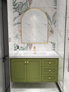 现代简约牛油果绿浴室柜组合洗脸盆柜陶瓷一体盆卫生间洗漱台套装