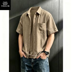 YOULIN | Apricot Relaxed Fit Linen & Lyocell Mens Shirt
