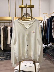 เสื้อคาร์ดิแกนถักคอตั้งแขนยาวลายม้ารุ้งสุดหรูหราสำหรับผู้หญิง ฤดูใบไม้ร่วง 2024 แขนยาว ทรงหลวม แขนยาว ทรงหลวม