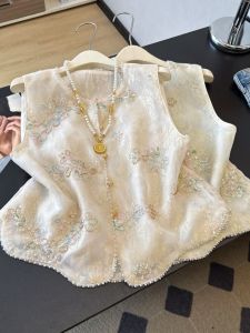 YINGDAI | Chinese Style Heavy Embroidery Glitter Sleeveless Vest