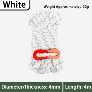 4mm Thick Windproof Reflective Tent Rope 4m Canopy Pole Fixed Pull Rope Adjustable Outdoor Camping Rope for Outdoor Activities
