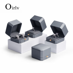 Oirlv Proposal Wedding 2 Rings Box Necklace Earrings Storage Box Leather Jewelry Organizer Box H075