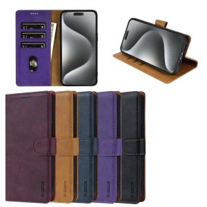 Classic Solid Color Wallet Style Anti-Fall Phone Case for Apple iPhone 11/12/13/14/15 Promax XS/XR/7/8/16 Promax Simple Business Retro